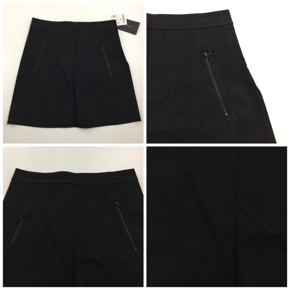 NWT ZARA Black Textured Coated Animal Snake Print Zippered Pockets A Line Skirt